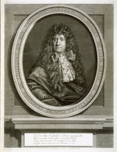 Adam Frans van der Meulen, gegraveerd door Pierre Louis van Schuppen door Nicolas de Largillière